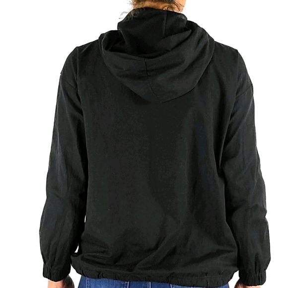 Forever 21 Quarter Zip LOS ANGELES Mesh Lined Hoodie Size Small Black White - Picture 3 of 9